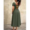 image:imageFloerns Womens Plus Size Cut Out Bowknot Back Midi Dresses Puff Sleeve Slit A Line DressArmy Green