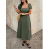 image:imageFloerns Womens Plus Size Cut Out Bowknot Back Midi Dresses Puff Sleeve Slit A Line DressArmy Green