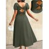 image:imageFloerns Womens Plus Size Cut Out Bowknot Back Midi Dresses Puff Sleeve Slit A Line DressArmy Green