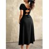 image:imageFloerns Womens Plus Size Cut Out Bowknot Back Midi Dresses Puff Sleeve Slit A Line DressBlack