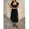 image:imageFloerns Womens Plus Size Cut Out Bowknot Back Midi Dresses Puff Sleeve Slit A Line DressBlack