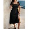 image:imageFloerns Womens Plus Size Cut Out Bowknot Back Midi Dresses Puff Sleeve Slit A Line DressBlack