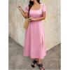 image:imageFloerns Womens Plus Size Cut Out Bowknot Back Midi Dresses Puff Sleeve Slit A Line DressPink