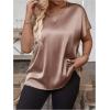 image:imageFloerns Womens Plus Size Dolman Short Sleeve Round Neck Satin Blouse TopChampagne