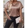 image:imageFloerns Womens Plus Size Dolman Short Sleeve Round Neck Satin Blouse TopChampagne