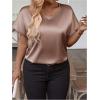 image:imageFloerns Womens Plus Size Dolman Short Sleeve Round Neck Satin Blouse TopChampagne