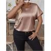 image:imageFloerns Womens Plus Size Dolman Short Sleeve Round Neck Satin Blouse TopChampagne