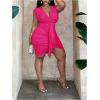 image:imageFloerns Womens Plus Size Dolman Sleeve V Neck Ruched Party Dress Draped Bodycon Mini DressHot Pink