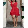 image:imageFloerns Womens Plus Size Dolman Sleeve V Neck Ruched Party Dress Draped Bodycon Mini DressRed
