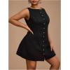 image:imageFloerns Womens Plus Size Elegant Button Down Mini Tank Dress Sleeveless Summer Linen DressesBlack
