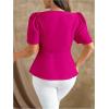 image:imageFloerns Womens Plus Size Elegant Button Down Shirts Puff Sleeve Dressy Casual Blouse TopsHot Pink