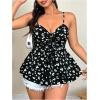 image:imageFloerns Womens Plus Size Floral Cami Tops Spaghetti Straps Front Ruffle Hem TopsBlack