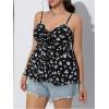 image:imageFloerns Womens Plus Size Floral Cami Tops Spaghetti Straps Front Ruffle Hem TopsBlack