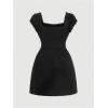 image:imageFloerns Womens Plus Size Floral Embroidered A Line Dress Puff Sleeve Wedding Guest DressesBlack