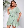 image:imageFloerns Womens Plus Size Floral Print Short Sleeve V Neck Ruffle Wrap DressLight Green