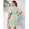 image:imageFloerns Womens Plus Size Floral Print Short Sleeve V Neck Ruffle Wrap DressLight Green