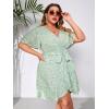 image:imageFloerns Womens Plus Size Floral Print Short Sleeve V Neck Ruffle Wrap DressLight Green