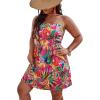 image:imageFloerns Womens Plus Size Floral Print Tie Front Ruffle Hem Cami Summer DressHot Pink
