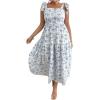 image:imageFloerns Womens Plus Size Floral Print Tie Shoulder Ruffle Hem Cami Long DressBlue and White