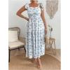 image:imageFloerns Womens Plus Size Floral Print Tie Shoulder Ruffle Hem Cami Long DressBlue and White