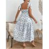 image:imageFloerns Womens Plus Size Floral Print Tie Shoulder Ruffle Hem Cami Long DressBlue and White
