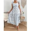 image:imageFloerns Womens Plus Size Floral Print Tie Shoulder Ruffle Hem Cami Long DressBlue and White