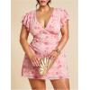 image:imageFloerns Womens Plus Size Floral Short Dress Ruffle Sleeve V Neck Bodycon Boho DressesPink