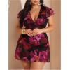 image:imageFloerns Womens Plus Size Floral Short Dress Ruffle Sleeve V Neck Bodycon Boho DressesPurple
