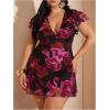 image:imageFloerns Womens Plus Size Floral Short Dress Ruffle Sleeve V Neck Bodycon Boho DressesPurple