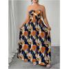 image:imageFloerns Womens Plus Size Floral Strapless Maxi Dress Pleated Beach Vacation Wedding Guest DressesDark Blue