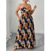 image:imageFloerns Womens Plus Size Floral Strapless Maxi Dress Pleated Beach Vacation Wedding Guest DressesDark Blue