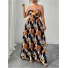 image:imageFloerns Womens Plus Size Floral Strapless Maxi Dress Pleated Beach Vacation Wedding Guest DressesDark Blue