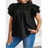 image:imageFloerns Womens Plus Size Frill Trim Mock Neck Blouse Summer Tiered Ruffle Short Sleeve Casual ShirtsBlack