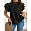 image:imageFloerns Womens Plus Size Frill Trim Mock Neck Blouse Summer Tiered Ruffle Short Sleeve Casual ShirtsBlack