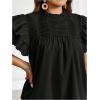 image:imageFloerns Womens Plus Size Frill Trim Mock Neck Blouse Summer Tiered Ruffle Short Sleeve Casual ShirtsBlack