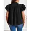 image:imageFloerns Womens Plus Size Frill Trim Mock Neck Blouse Summer Tiered Ruffle Short Sleeve Casual ShirtsBlack
