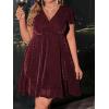 image:imageFloerns Womens Plus Size Glitter Wrap V Neck Short Sleeve Party A Line DressBurgundy