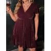 image:imageFloerns Womens Plus Size Glitter Wrap V Neck Short Sleeve Party A Line DressBurgundy