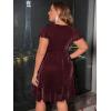 image:imageFloerns Womens Plus Size Glitter Wrap V Neck Short Sleeve Party A Line DressBurgundy