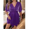 image:imageFloerns Womens Plus Size Glitter Wrap V Neck Short Sleeve Party A Line DressDark Purple