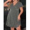 image:imageFloerns Womens Plus Size Glitter Wrap V Neck Short Sleeve Party A Line DressGrey