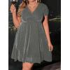 image:imageFloerns Womens Plus Size Glitter Wrap V Neck Short Sleeve Party A Line DressGrey