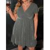 image:imageFloerns Womens Plus Size Glitter Wrap V Neck Short Sleeve Party A Line DressGrey