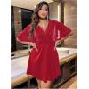 image:imageFloerns Womens Plus Size Glitter Wrap V Neck Short Sleeve Party A Line DressHot Red
