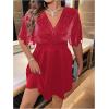 image:imageFloerns Womens Plus Size Glitter Wrap V Neck Short Sleeve Party A Line DressHot Red