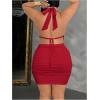 image:imageFloerns Womens Plus Size Going Out Halter Dress Deep V Cowl Neck Date Night Bodycon Mini DressesRed