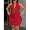 image:imageFloerns Womens Plus Size Going Out Halter Dress Deep V Cowl Neck Date Night Bodycon Mini DressesRed