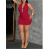 image:imageFloerns Womens Plus Size Going Out Halter Dress Deep V Cowl Neck Date Night Bodycon Mini DressesRed