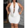 image:imageFloerns Womens Plus Size Going Out Halter Dress Deep V Cowl Neck Date Night Bodycon Mini DressesWhite