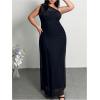 image:imageFloerns Womens Plus Size Graduation Dress One Shoulder Mesh Sleeveless Prom Maxi DressesBlack